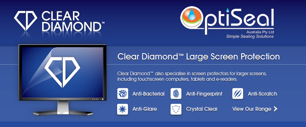Clear Diamond antibacterial large screen protectors including touch screen computers, laptops and tablets